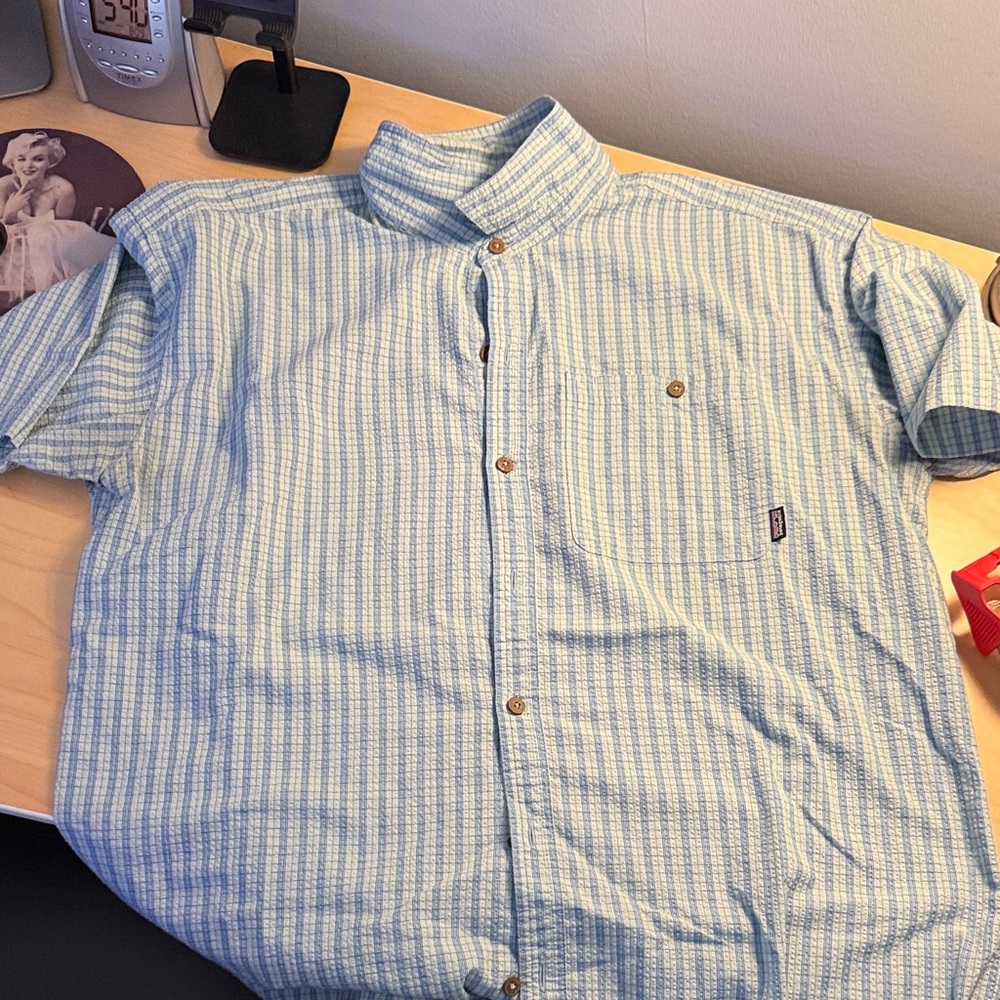 Patagonia Light Blue Checkered Button Down Shirt